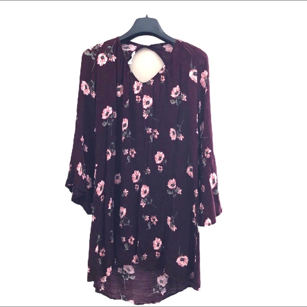 Lush floral tunic blouse in maroon/wine color